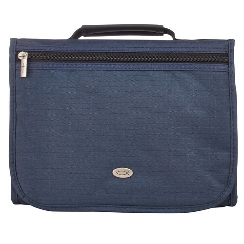 Navy Polyester Tri-fold Organizer Bible Cover