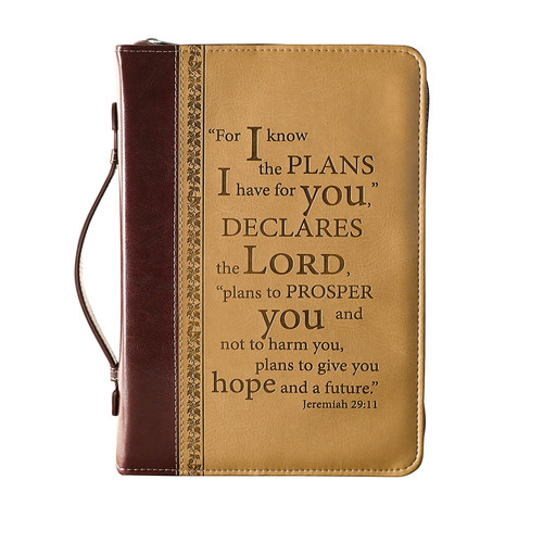 I Know the Plans Two-tone Brown Faux Leather Classic Bible Cover - Jeremiah 29:11