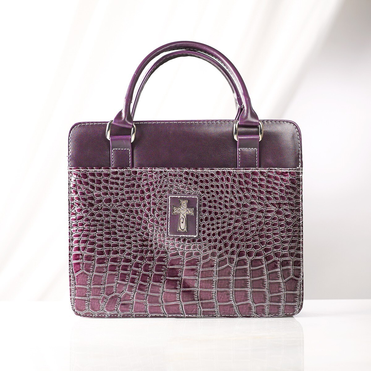 Purse Style with Crocodile Embossing in Purple Bible Cover