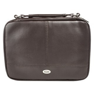 Bible Cover Organizer Two-fold Brown Ichthus Badge