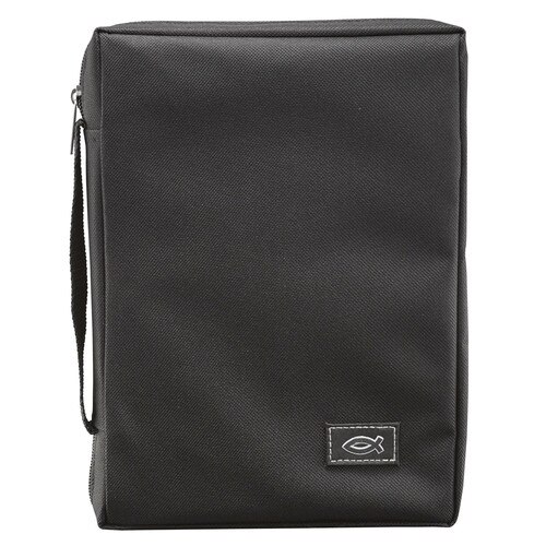 Black Poly-canvas Value Bible Cover with Ichthus Patch