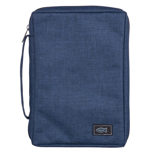Blue Poly-canvas Bible Cover with Ichthus Fish Badge