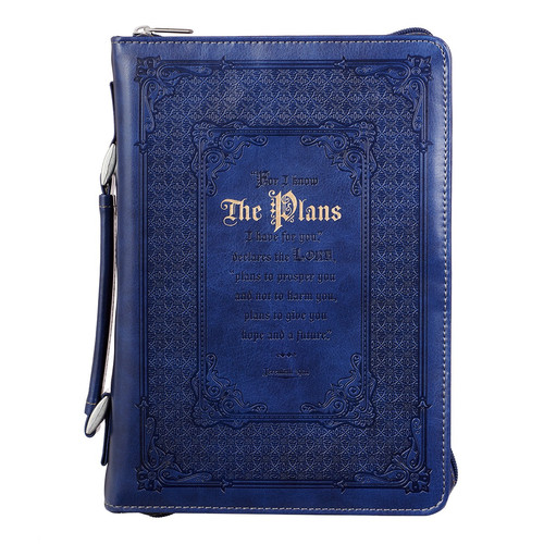 The Plans Dark Blue Faux Leather Classic Bible Cover - Jeremiah 29:11
