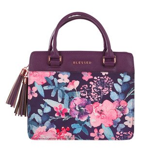 Blessed Purple Floral Faux Leather Purse-style Bible Cover