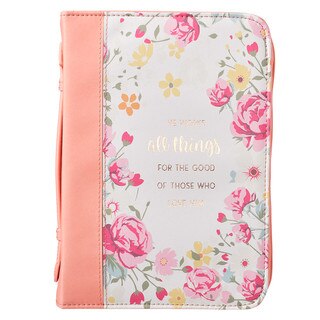 Bible Cover Fashion Peach/White Floral Printed All Things Rom. 8:28