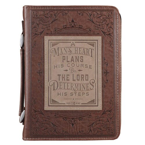 A Mans Heart Brown Faux Leather Classic Bible Cover - Proverbs 16:9