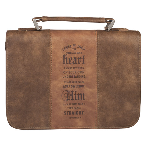 Trust In The Lord Two-Tone Brown Classic Faux Leather Bible Cover - Proverbs 3:5
