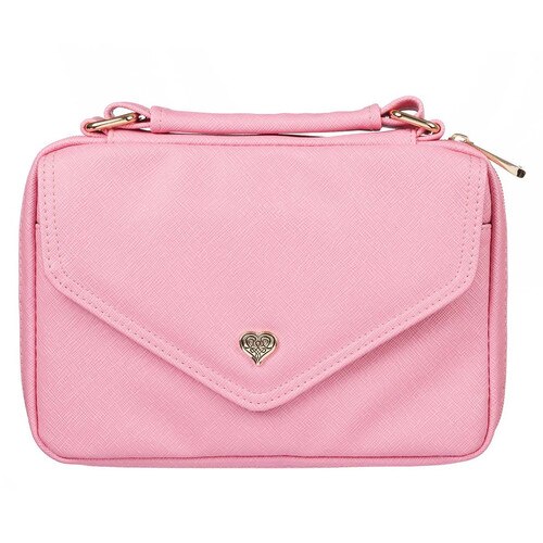 Pink Faux Leather Fashion Bible Cover with Decorative Flap and Metal Heart Badge