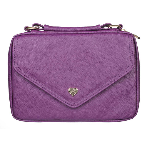 Purple Faux Leather Fashion Bible Cover with Decorative Flap and Metal Heart Badge