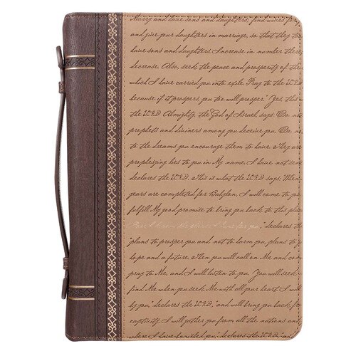 For I Know the Plans Two-Tone Tan and Brown Classic Bible Cover - Jeremiah 29:11
