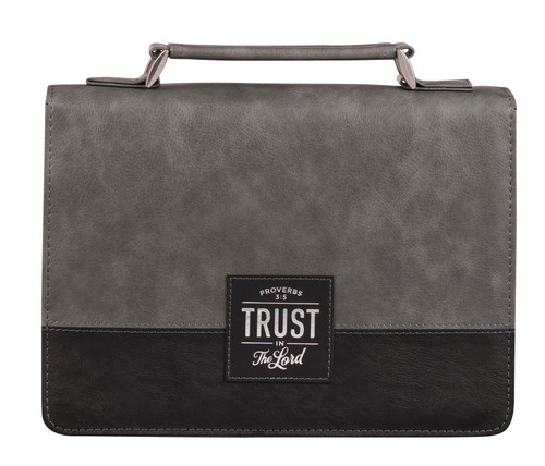 Trust in the LORD Gray and Black Faux Leather Bible Cover - Proverbs 3:5