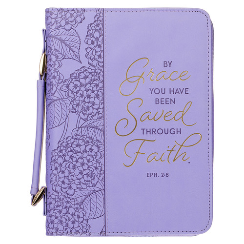 Saved by Grace Lilac Hydrangea Faux Leather Fashion Bible Cover - Ephesians 2:8