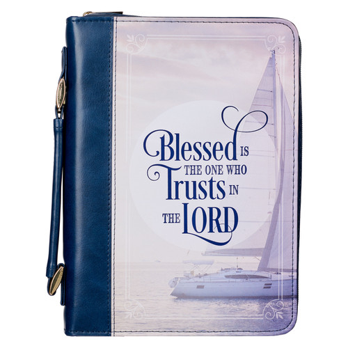 Blessed Is The One Nautical Navy Faux Leather Classic Bible Cover - Jeremiah 17:7