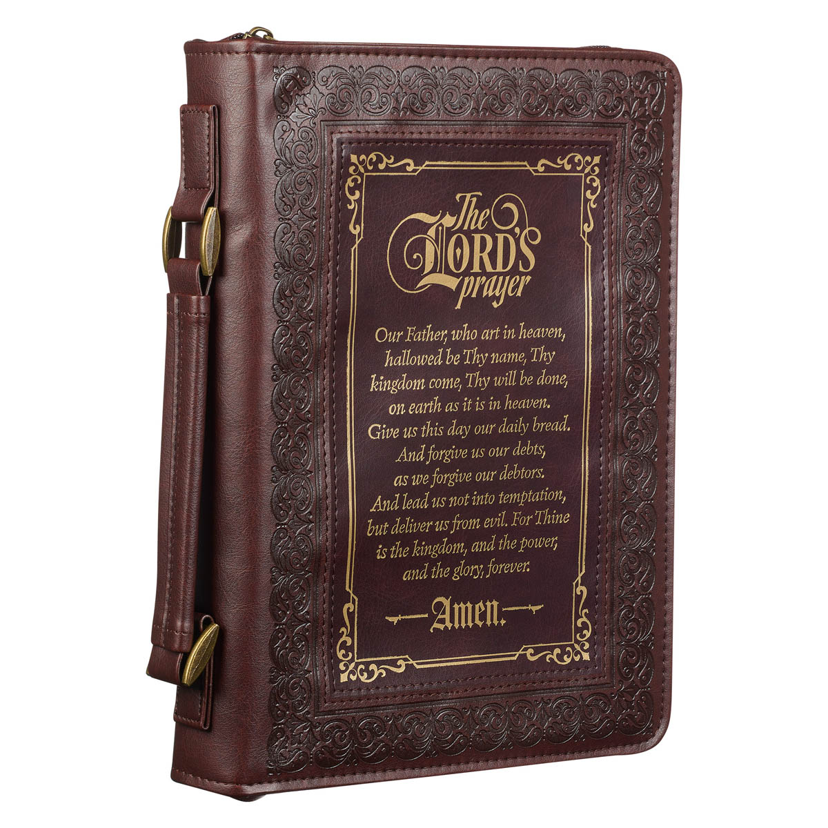 The Lord's Prayer Walnut and Burgundy Faux Leather Classic Bible