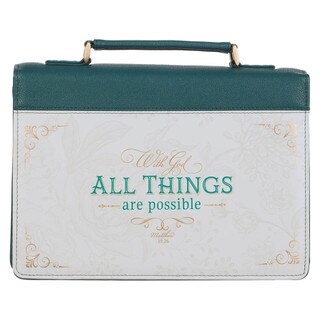All Things are Possible Teal Tourmaline Faux Leather Fashion Bible Cover - Matthew 6:19