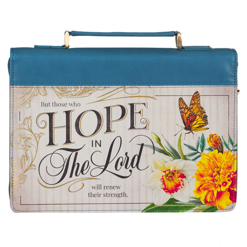 Hope in the LORD Floral Mediterranean Blue Faux Leather Fashion Bible Cover