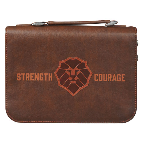 Strength and Courage Honey-brown Faux Leather Classic Bible Cover - Joshua 1:9