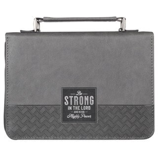 Be Strong in the Lord Gray and Black Faux Leather Classic Bible Cover - Ephesians 6:10