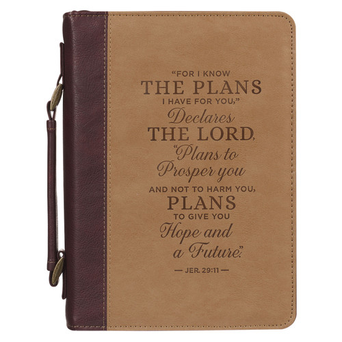 Plans Burgundy and Tan Faux Leather Classic Bible Cover - Jeremiah 29:11