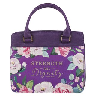 I Can Do All Things Purple Faux Leather Bible Case – Large Size With Zipper, Floral Design