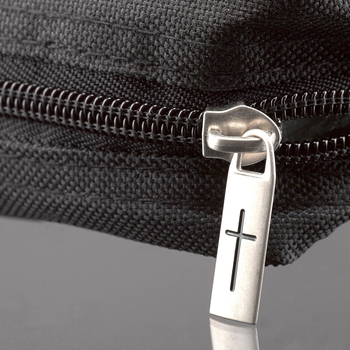 Polyester with Fish Badge in Black Bible Cover