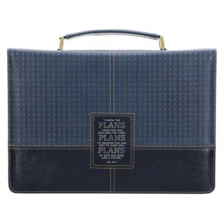 The Plans Modern Blue Grid Faux Leather Bible Cover - Jeremiah 29:11