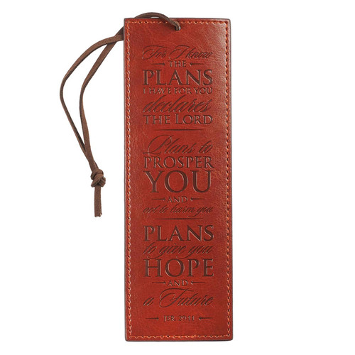 For I Know The Plans Brown Faux Leather Bookmark - Jeremiah 29:11
