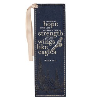 On Eagle's Wings Navy Blue Faux Leather Bookmark - Isaiah 40:31