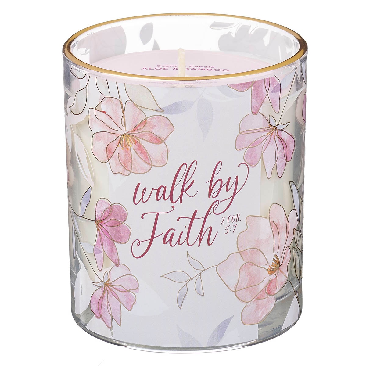 Walk by Faith Pink Aloe Bamboo Scented Candle in A Glass Jar - 2 Corinthians 5:7