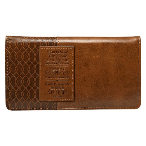 I know the Plans Faux Leather Checkbook Cover with Rectangular Patch - Jeremiah 29:11
