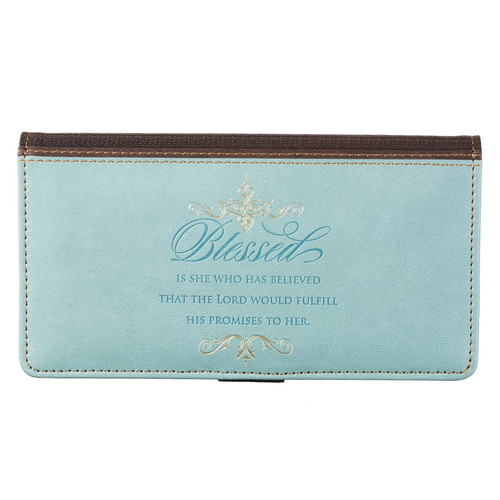 Blessed Blue Faux Leather Checkbook Cover - Luke 1:45