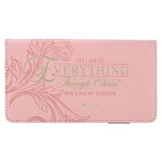 Through Christ Fluted Iris Pink Faux Leather Checkbook Wallet - Philippians 4:13