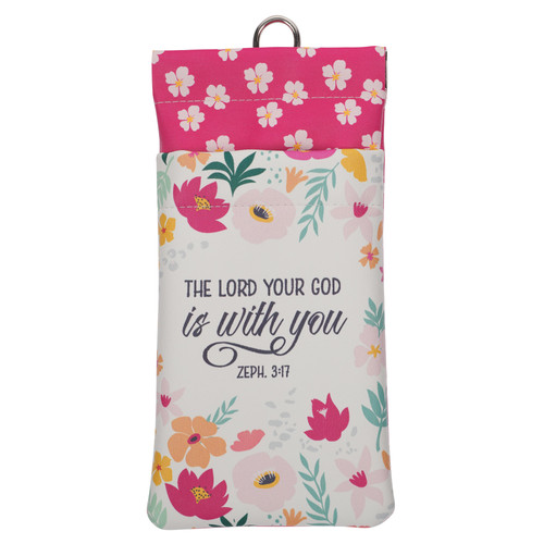 Lord is With You Pink Floral Faux Leather Double Eyeglass Case - Zephaniah 3:17
