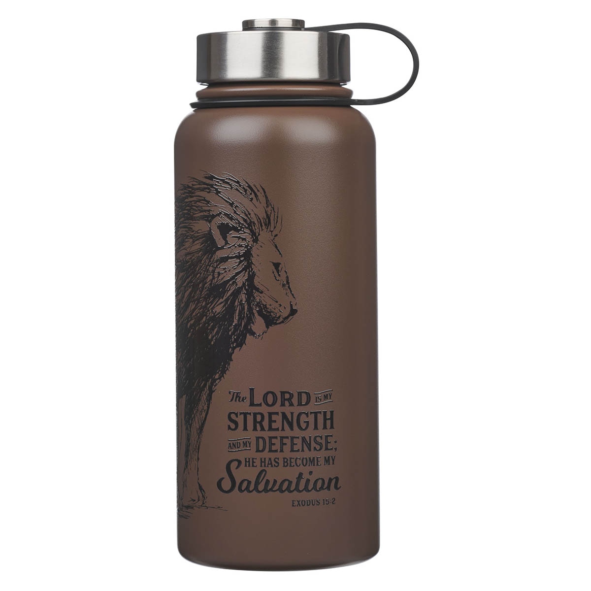 Lord is Strength Brown Stainless Steel Water Bottle Ex 15:2
