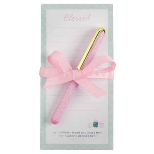 Blessed Magnetic Notepad and Pen Gift Set - Proverbs 31:28