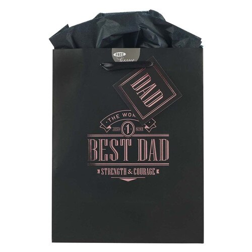 The Worlds Best Dad Black Medium Gift Bag - Joshua 1:9