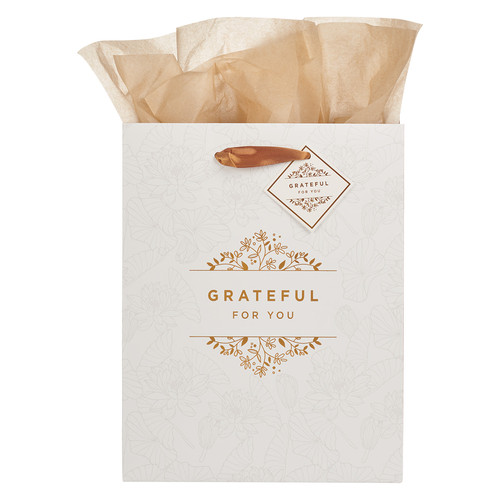 Grateful For You White and Gold Medium Gift Bag