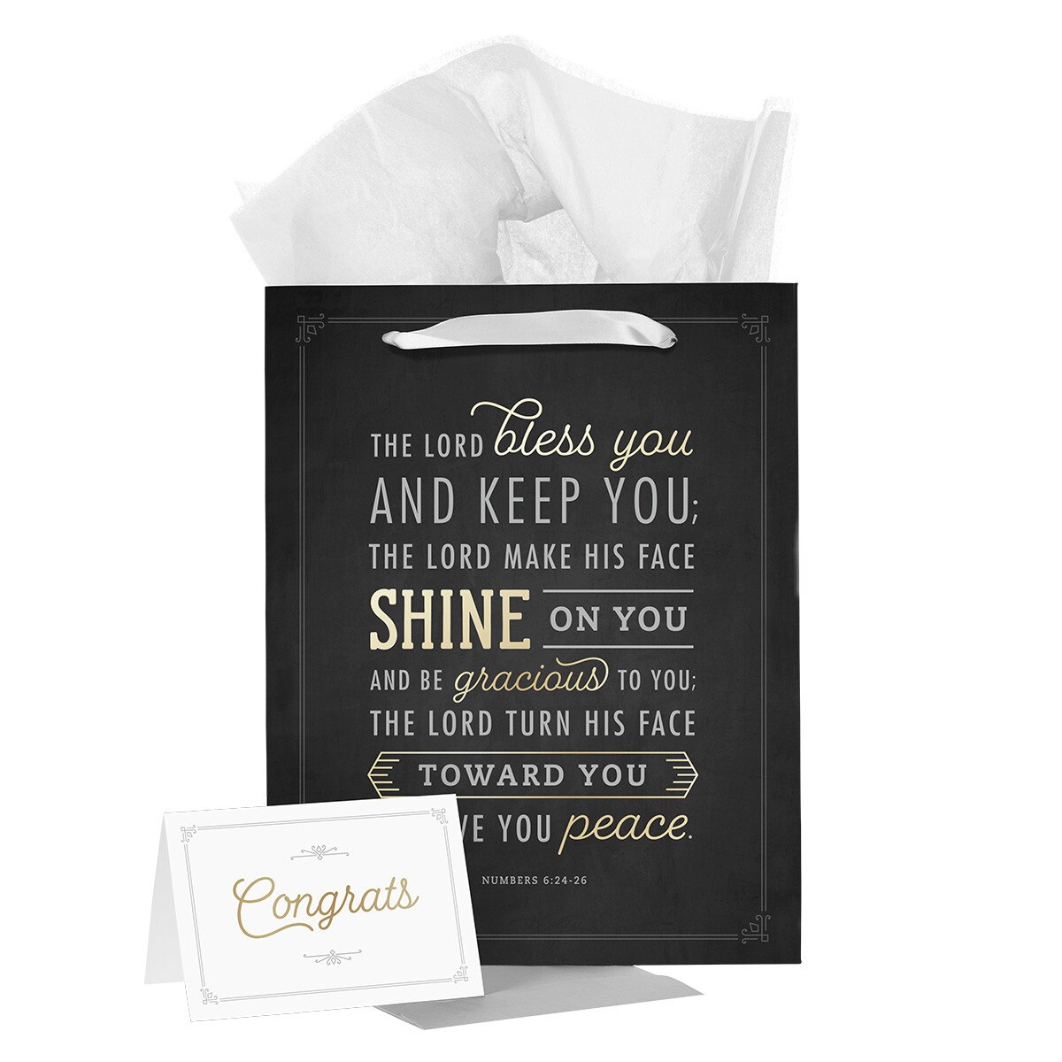 Bless You and Keep You Black and Gold Large Portrait Gift Bag with Card -  Numbers 6:24-26