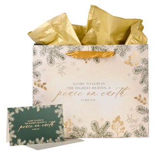 Glory to God Green Pines Large Landscape Christmas Gift Bag with Card - Luke 2:14