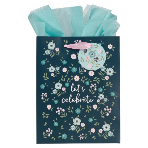 Lets Celebrate Blue Floral Medium Gift Bag - Psalm 107:1