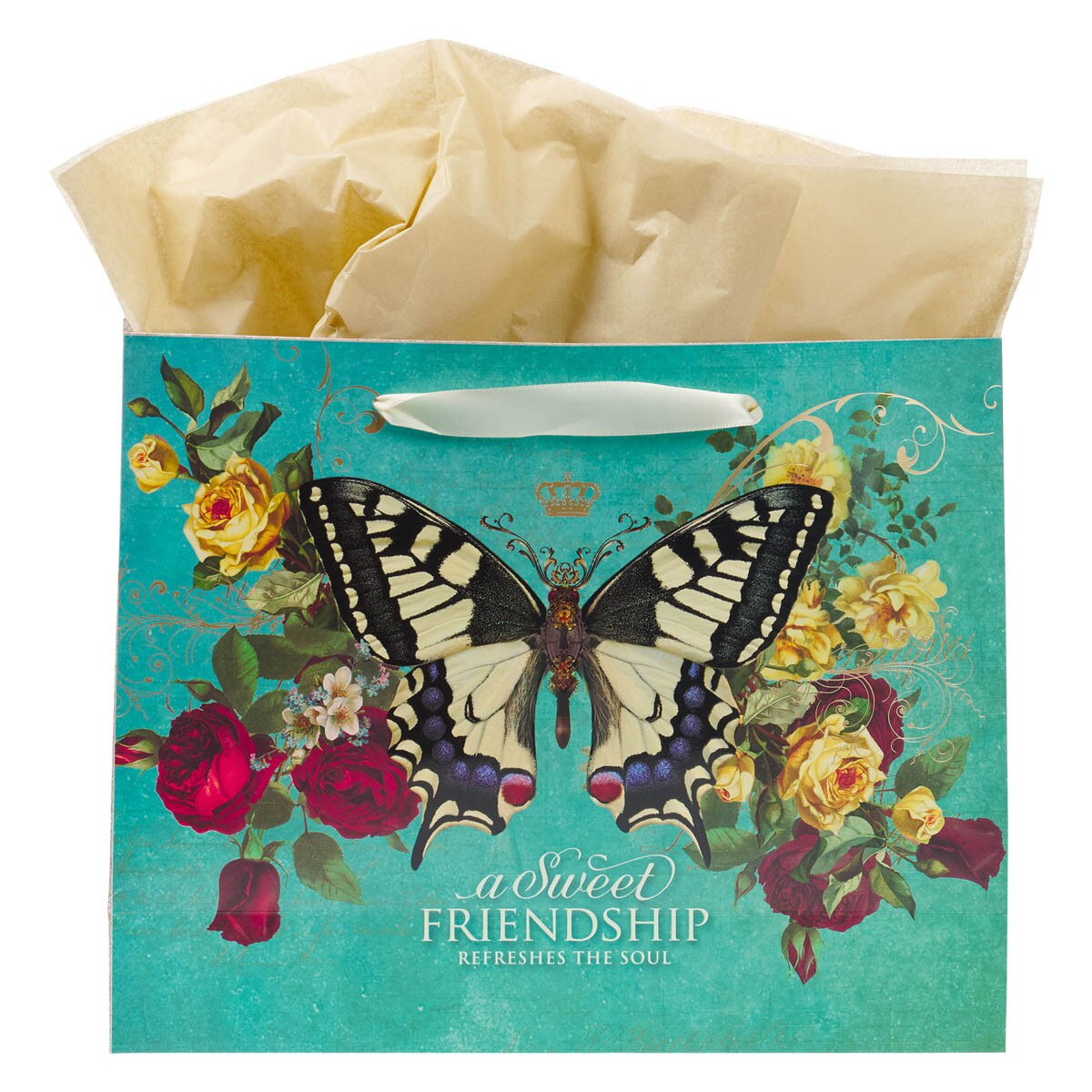 Sweet Friendship Butterfly Green Large Landscape Gift Bag with Card Set