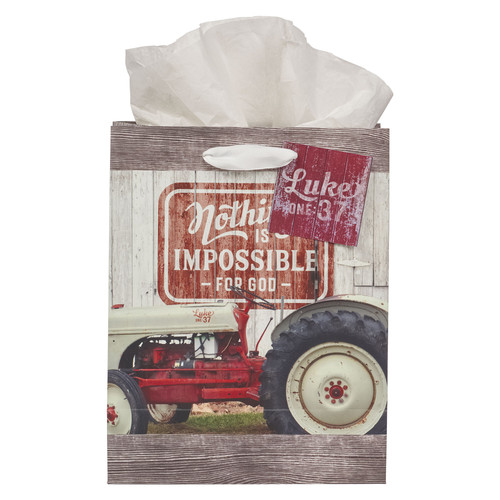 Nothing is Impossible Red Vintage Farm Medium Gift Bag - Luke 1:37