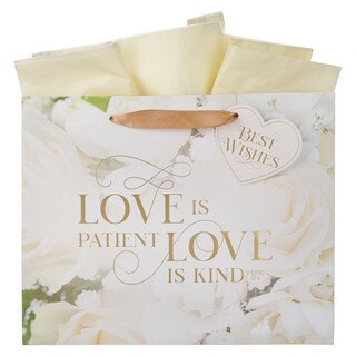 Love White Rose Large Landscape Gift Bag - 1 Corinthians 13:4