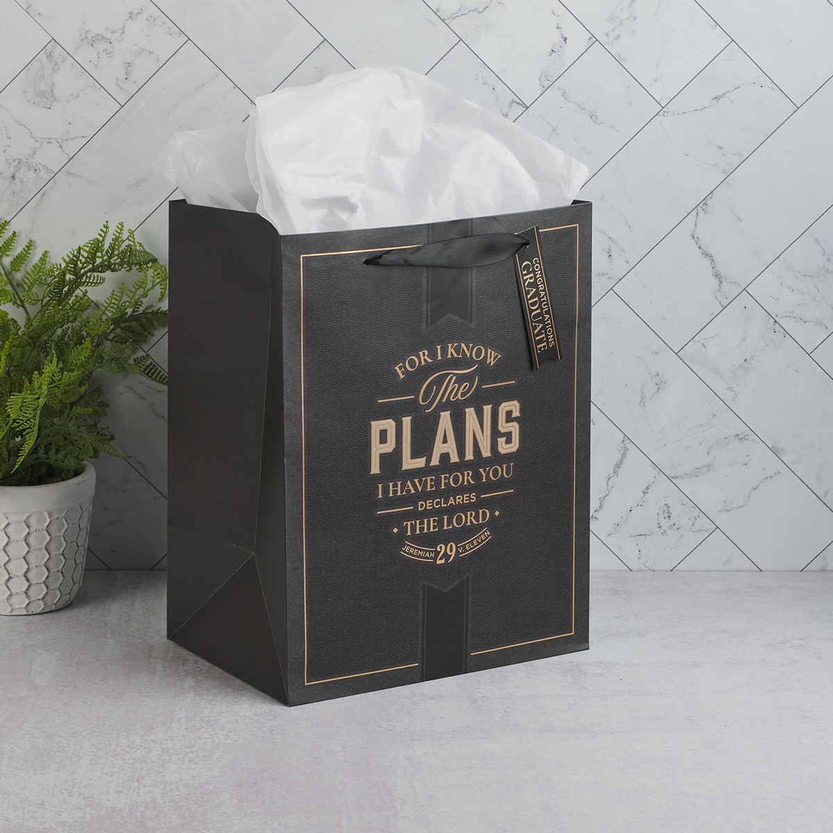 The Plans Charcoal Gold Large Portrait Gift Bag Jer 29:11