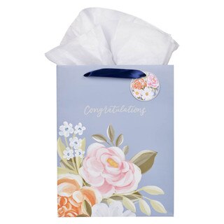 Congratulations Blue Floral Large Portrait Gift Bag