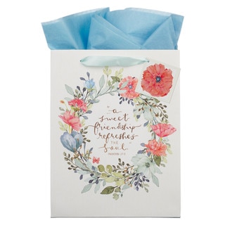 Sweet Friendship Bright Floral Wreath Large Portrait Gift Bag - Proverbs 27:9