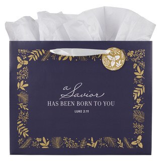 A Saviour is Born Blue Large Landscape Gift Bag - Luke 2:11