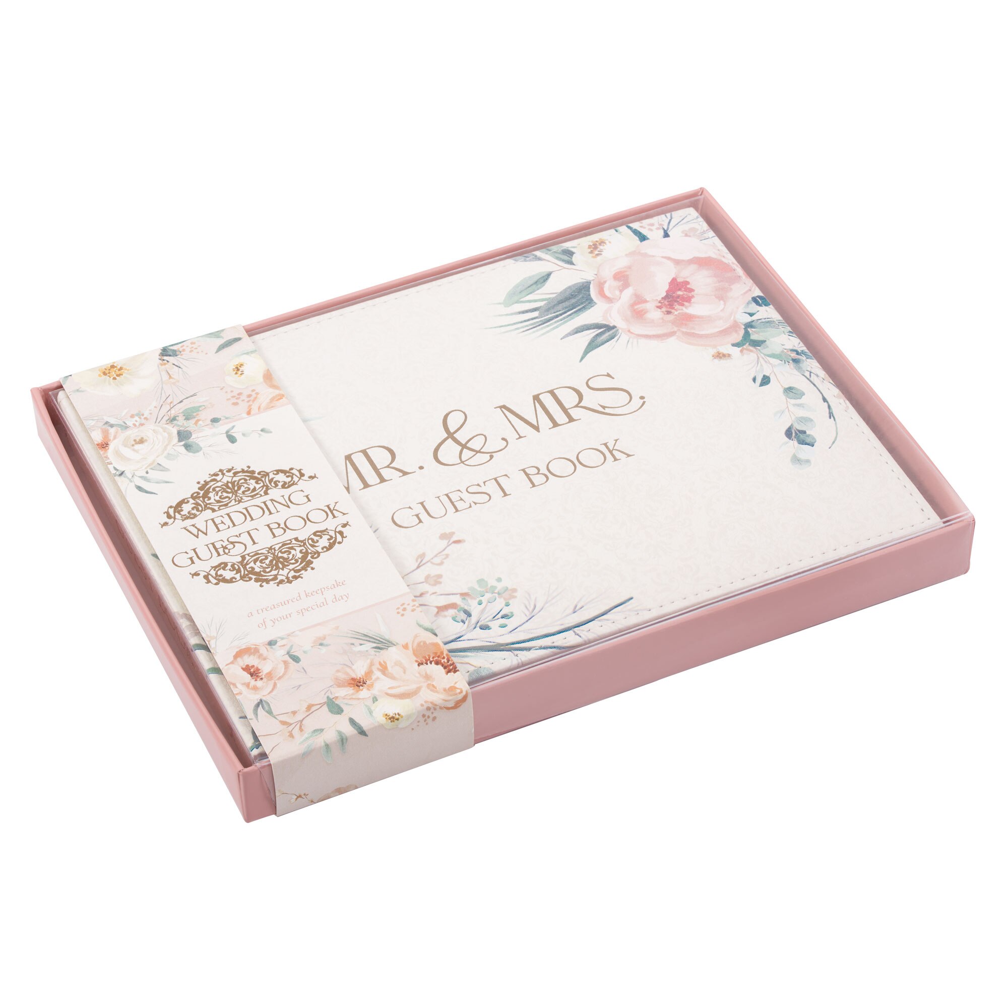 Mr. & Mrs. Peachy-pink Floral Faux Leather Medium Wedding Guest