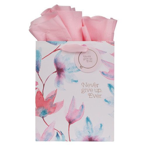 Never Give Up Pink Petals Medium Gift Bag
