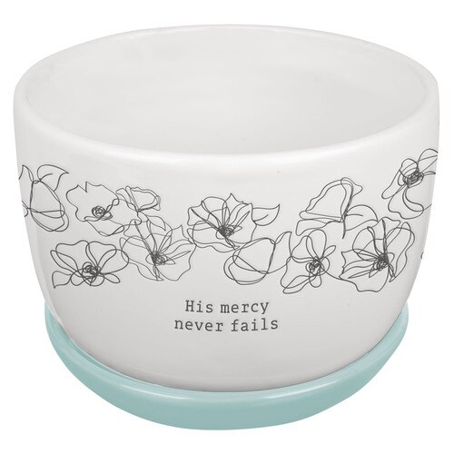 Mercy White and Light Blue Planter Pot with Saucer